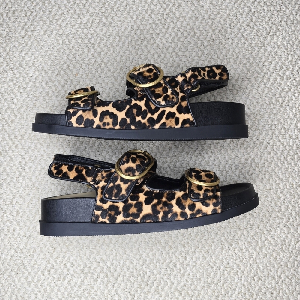 Dolce Vita Starla Leopard Print Calf Hair Sandals with Black Soles NWOT 9.5